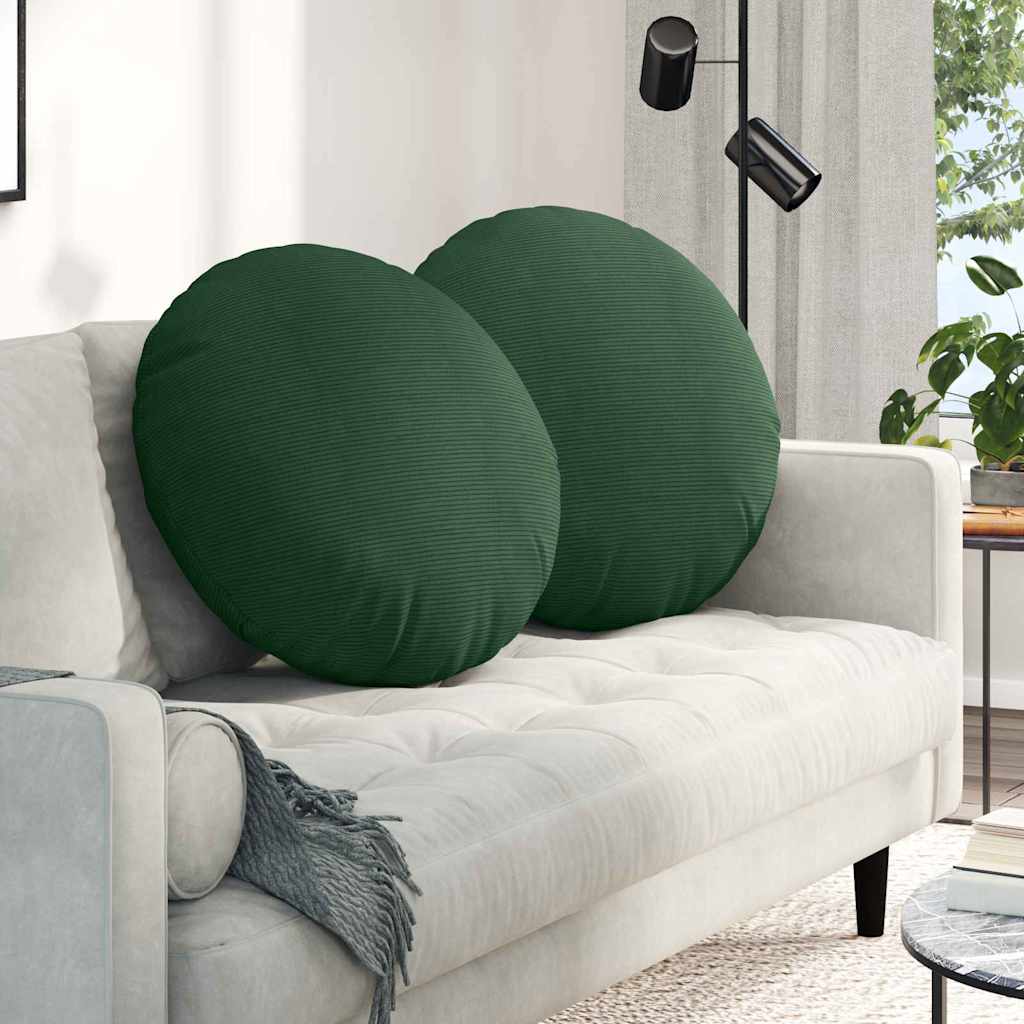 vidaXL Cojines para asiento 2 uds. Tela de pana Verde oscuro Ø 80 cm