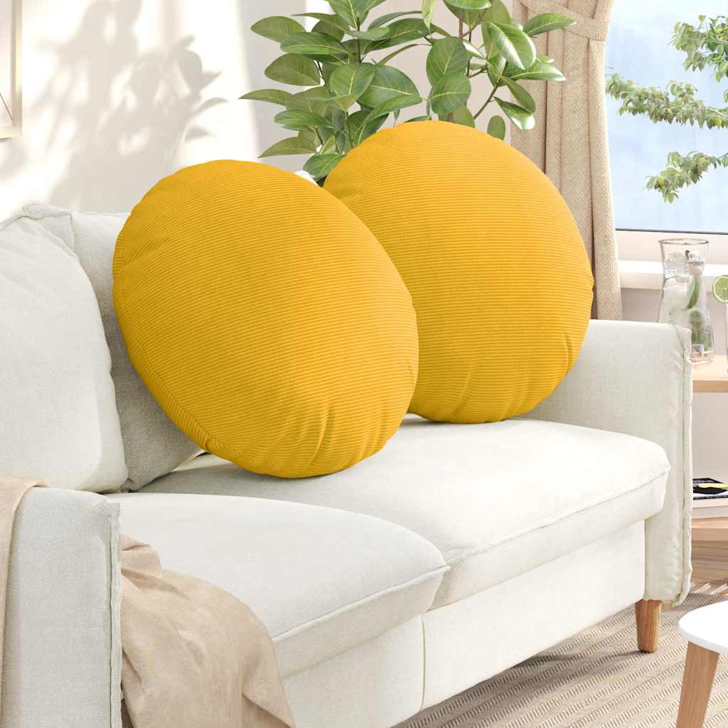 vidaXL Cojines para asiento 2 uds. Tela de pana Amarillo Claro Ø 80 cm