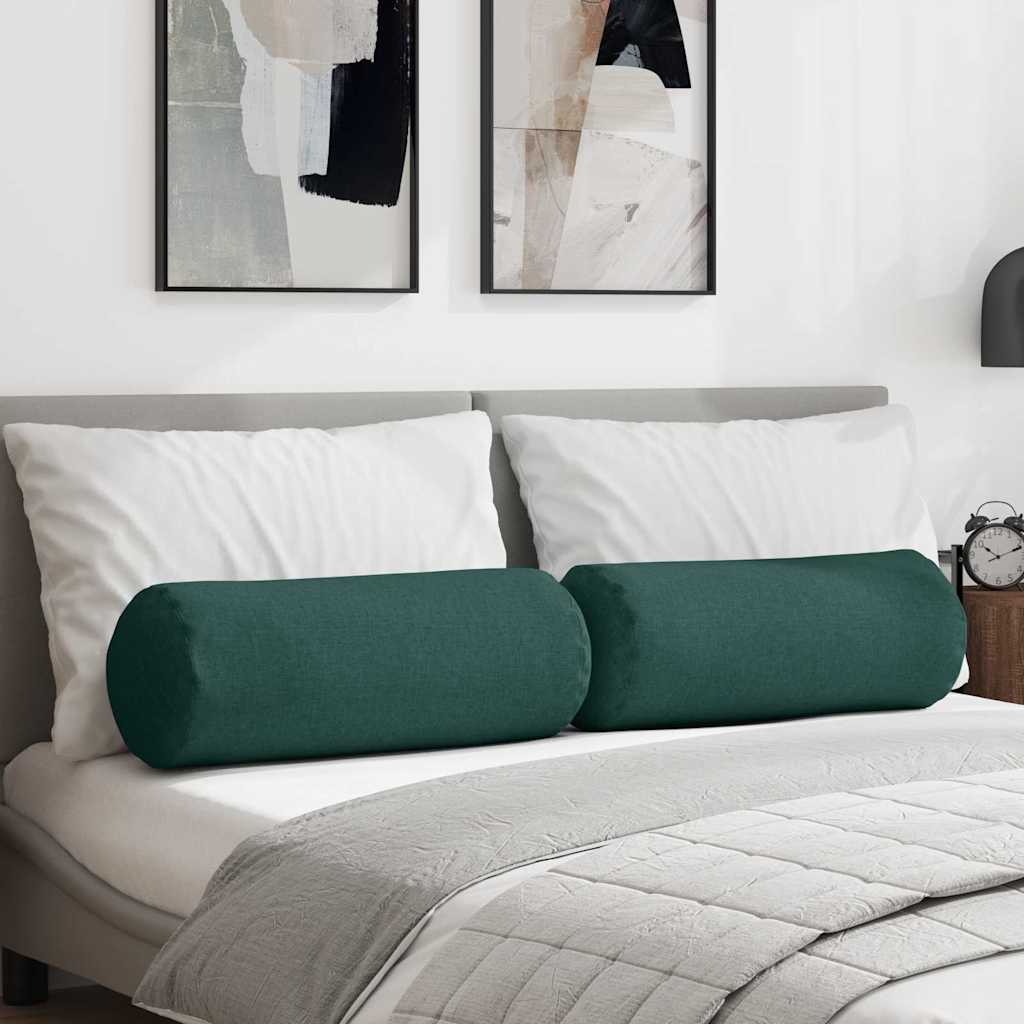 vidaXL Cojines Bolster 2 uds. tela Verde oscuro Ø 25 x 70 cm