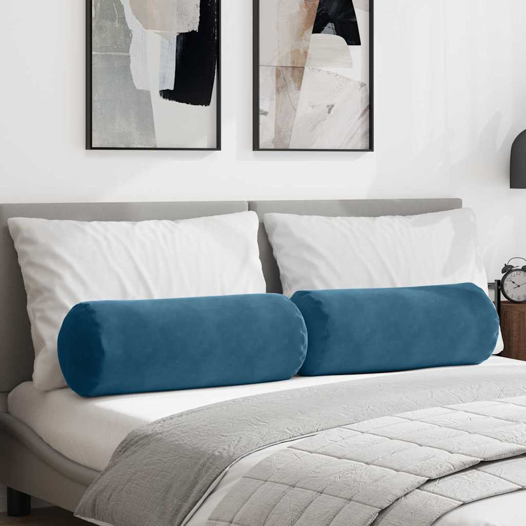 vidaXL Cojines Bolster 2 pcs Azul Ø 25 x 70 cm Tela de pana