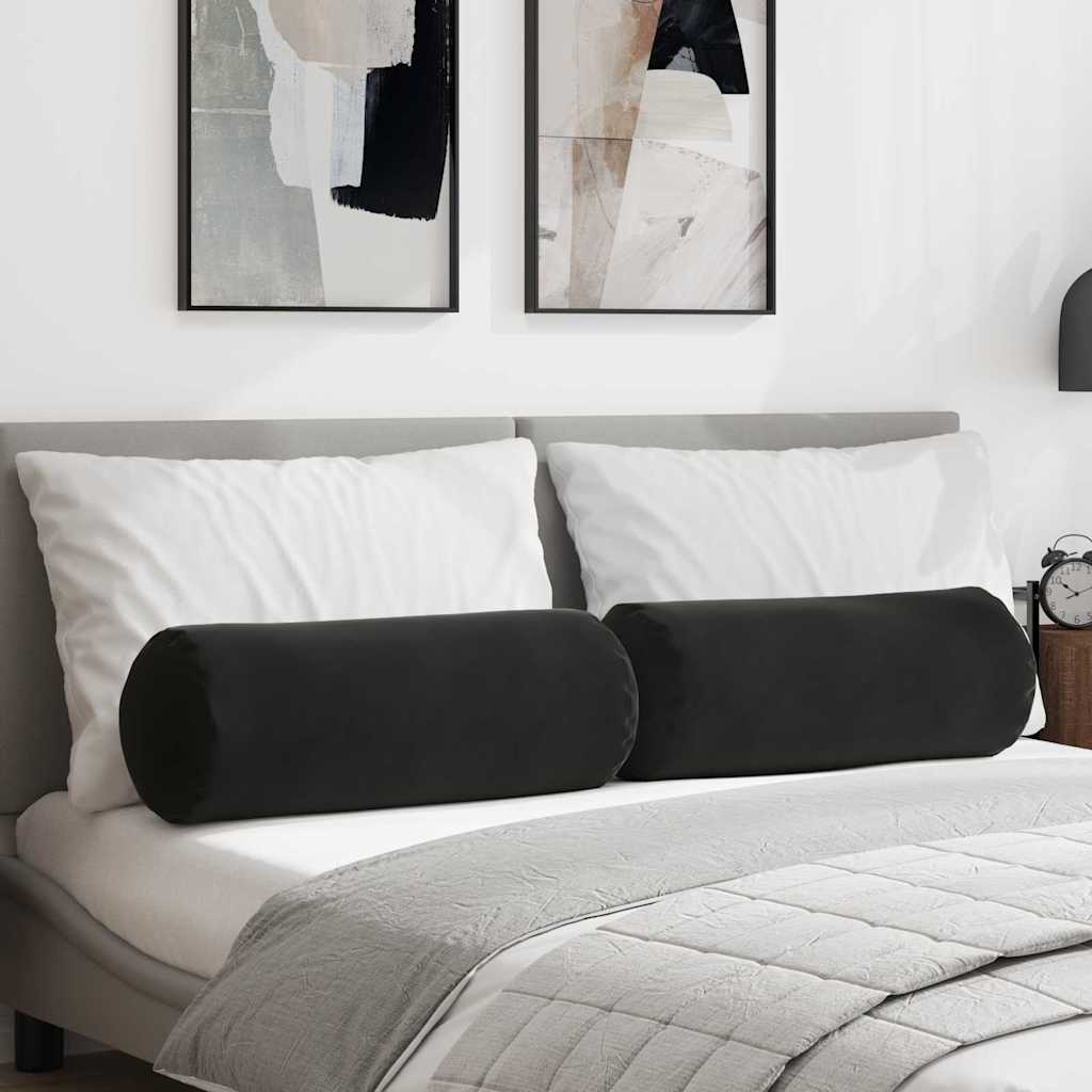 vidaXL Cojines Bolster 2 pcs Negro Ø 25 x 70 cm Tela de pana