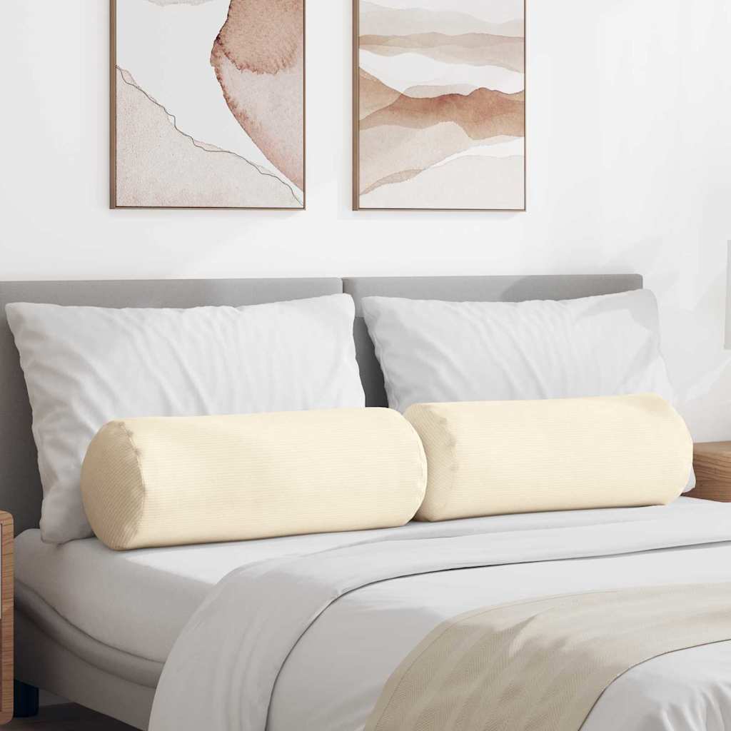 vidaXL Cojines Bolster 2 pcs Crema Ø 25 x 70 cm Tela de pana