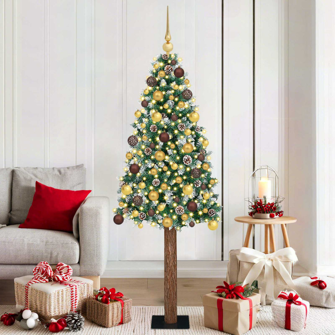 vidaXL Árbol de Navidad Delgado con 300 LED con soporte Verde 180 cm
