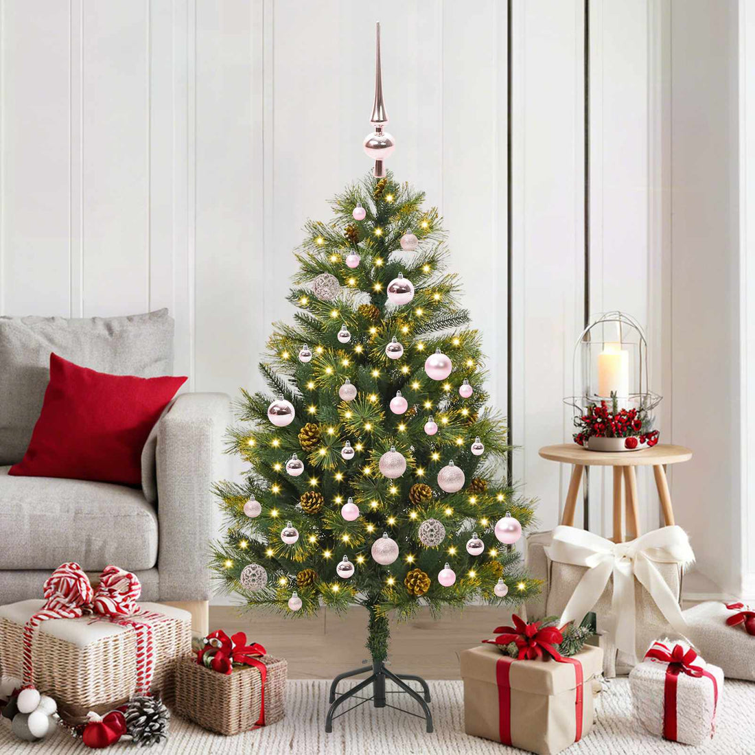 vidaXL Árbol de Navidad artificial con ramas plegables y conos 150 cm