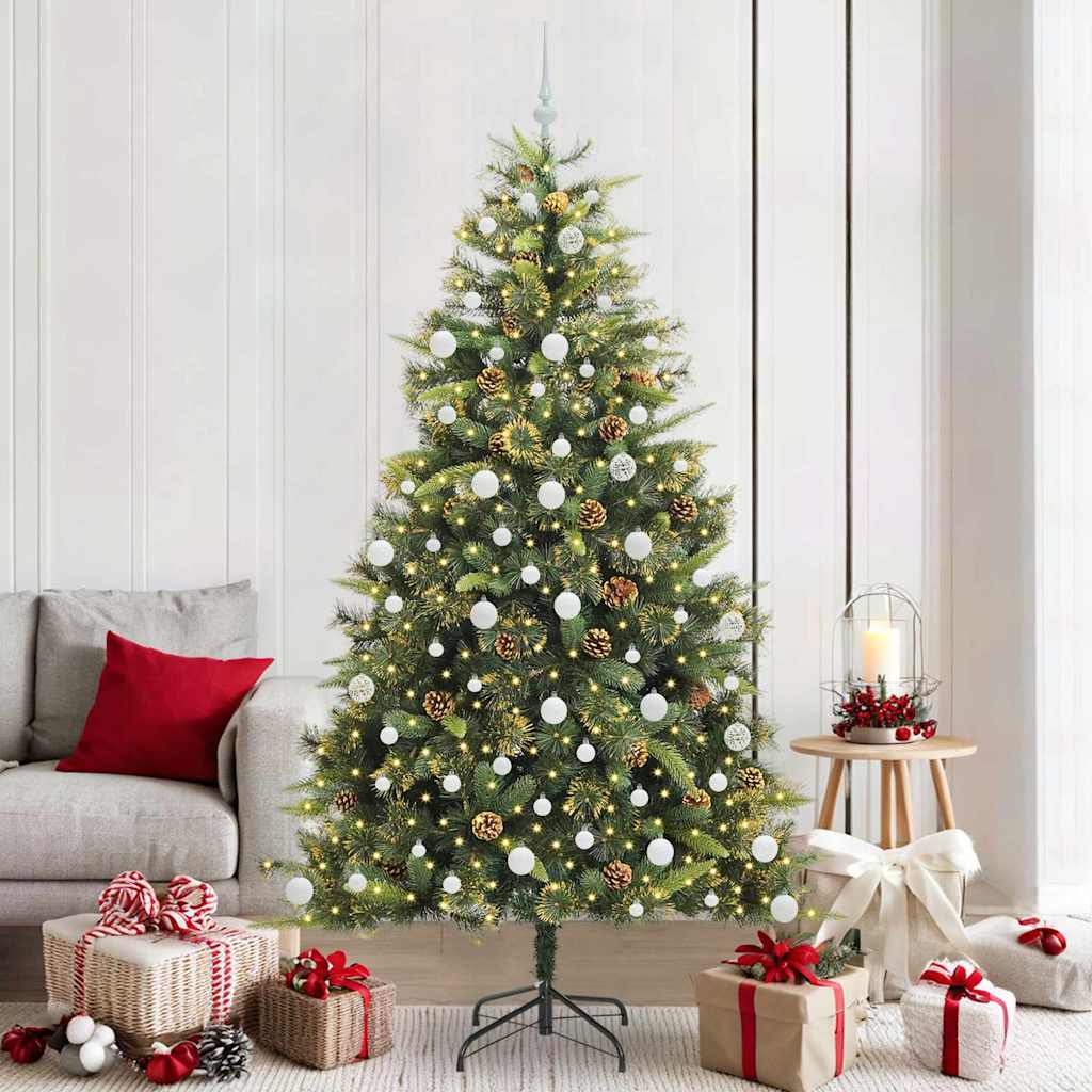 vidaXL Árbol de Navidad artificial con ramas plegables y conos 210 cm