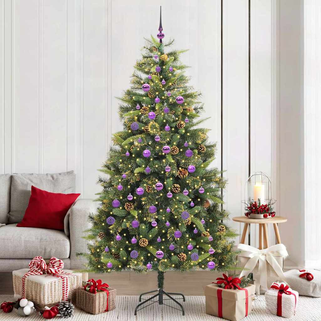 vidaXL Árbol de Navidad artificial con ramas plegables y conos 210 cm