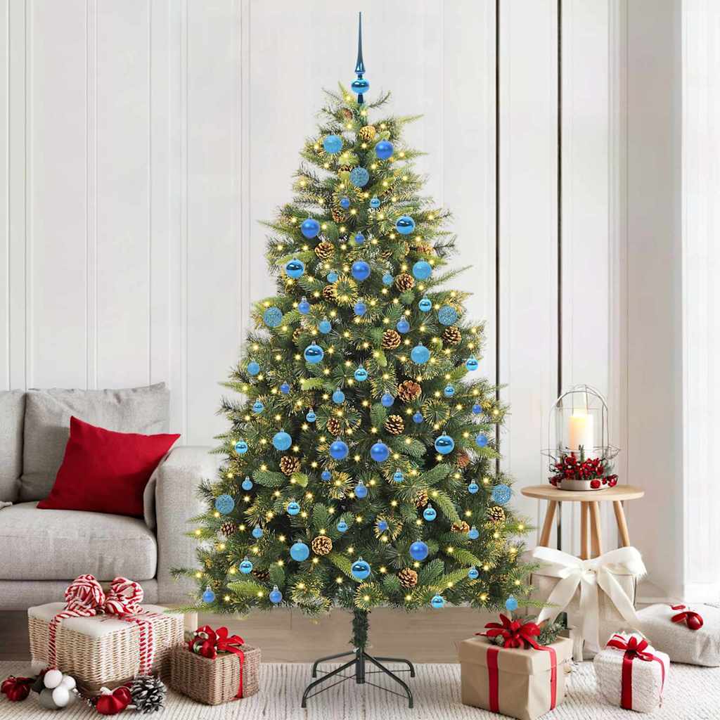 vidaXL Árbol de Navidad artificial con ramas plegables y conos 210 cm