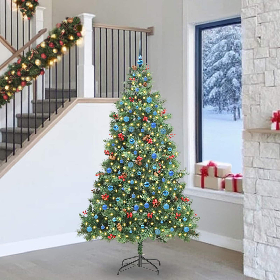 vidaXL Árbol de Navidad artificial 300 LED Blanco Cálido PVC y Metal