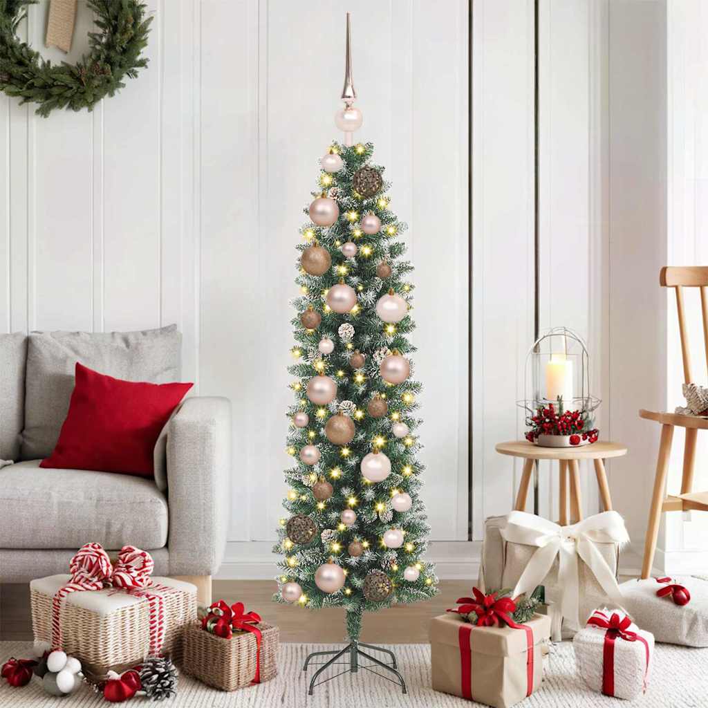 vidaXL Árbol Navideño Artificial Delgado Verde y blanco 120 cm