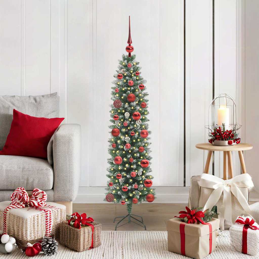 vidaXL Árbol Navideño Artificial Delgado Verde y blanco 120 cm
