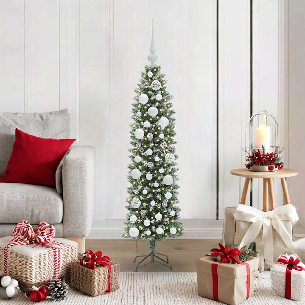 vidaXL Árbol Navideño Artificial Delgado Verde y blanco 120 cm