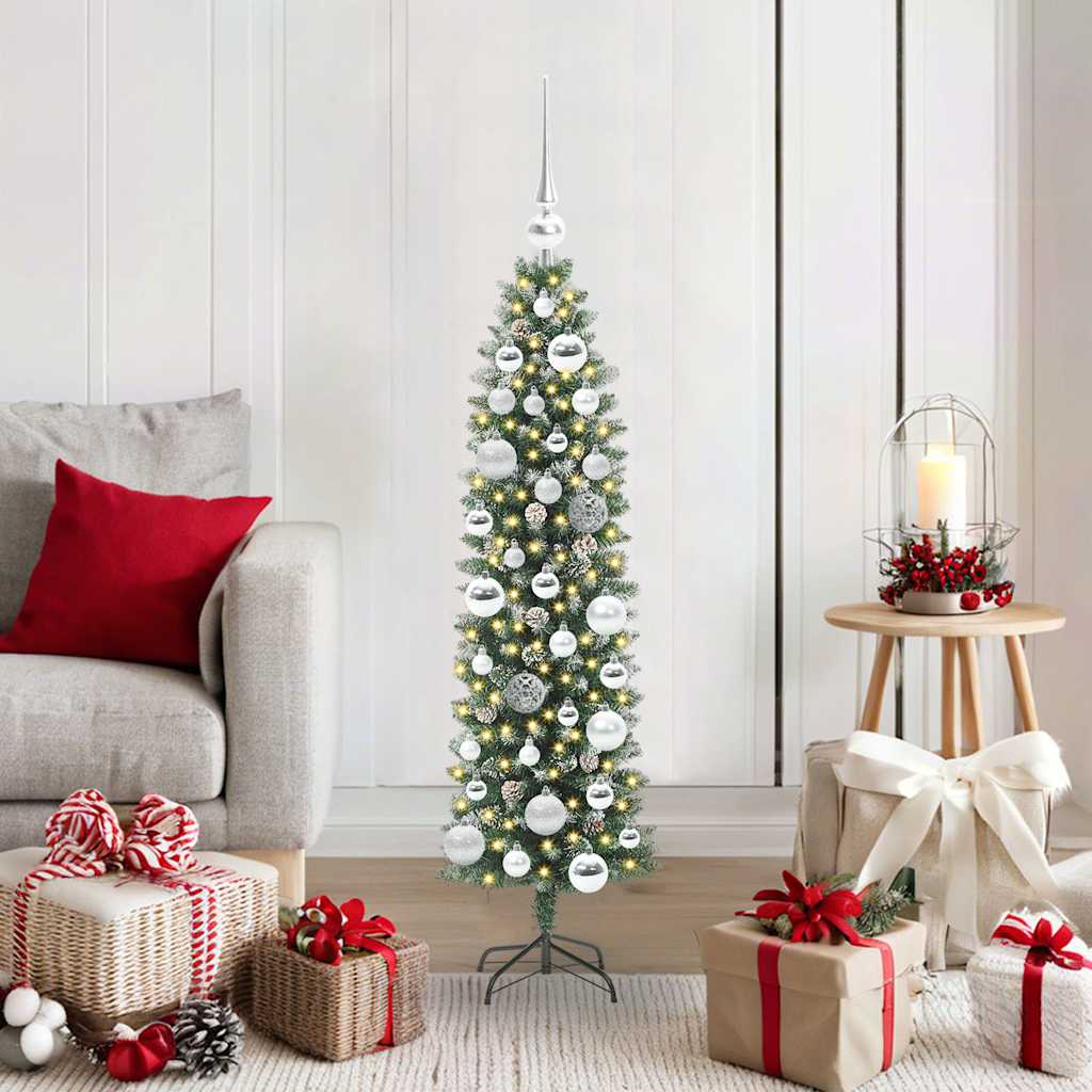 vidaXL Árbol Navideño Artificial Delgado Verde y blanco 120 cm