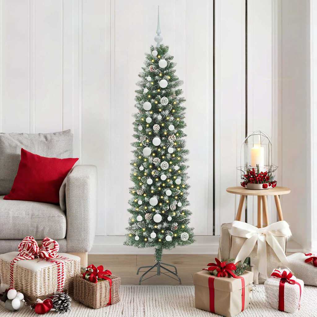 vidaXL Árbol Navideño Artificial Delgado Verde y blanco 150 cm