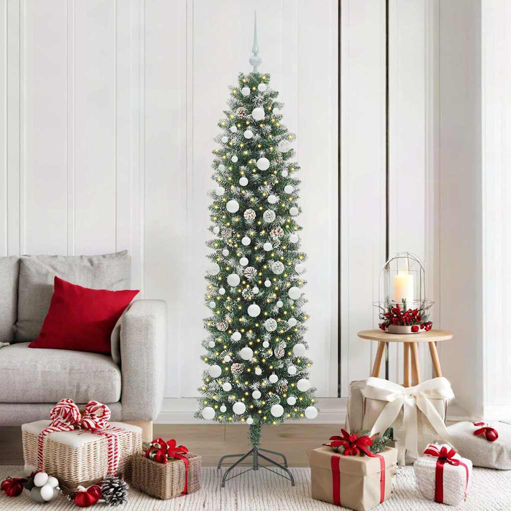 vidaXL Árbol Navideño Artificial Delgado Verde y blanco 180 cm