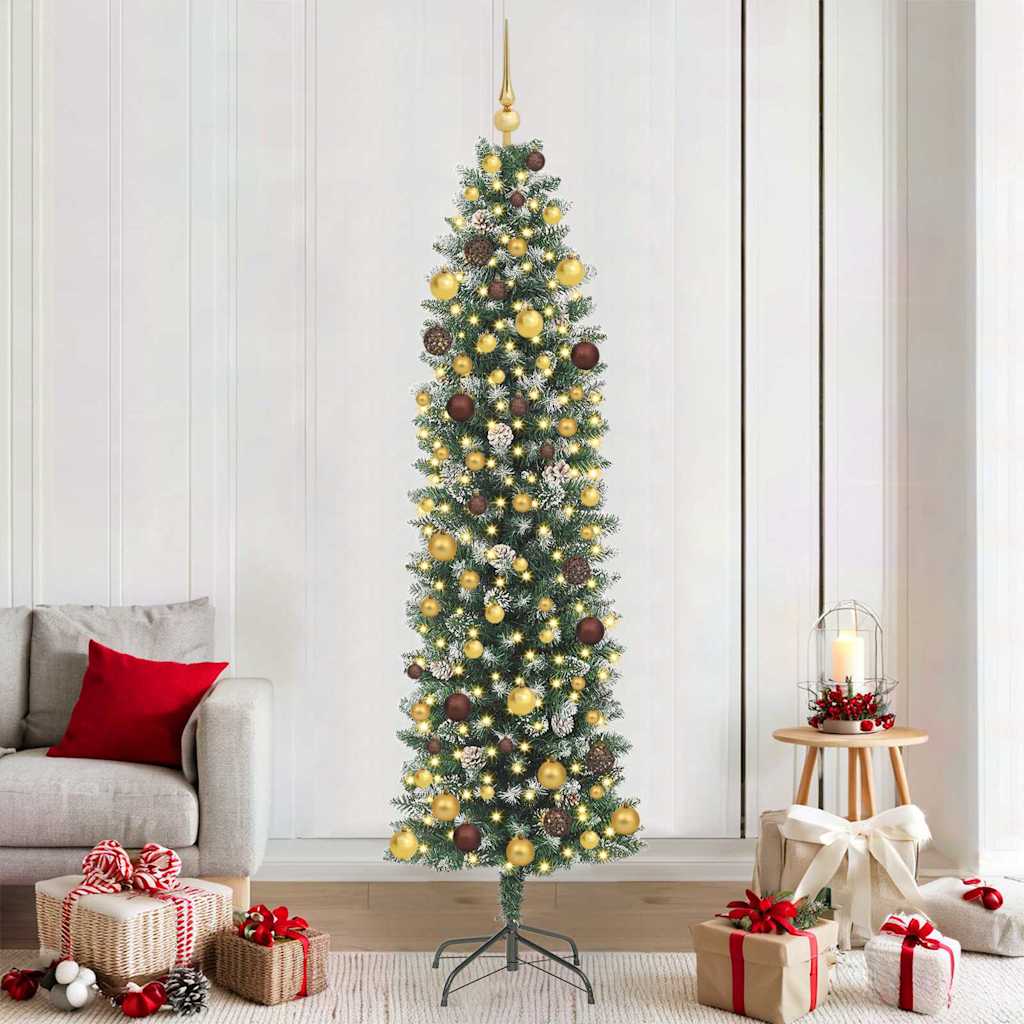 vidaXL Árbol Navideño Artificial Delgado Verde y blanco 210 cm