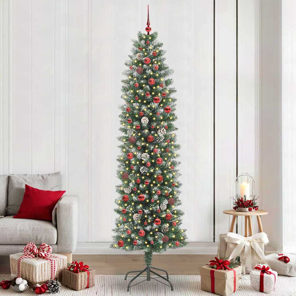 vidaXL Árbol Navideño Artificial Delgado Verde y blanco 240 cm