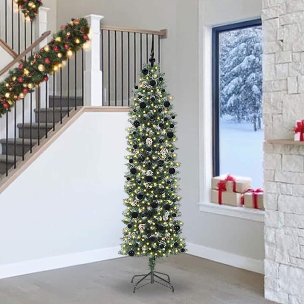 vidaXL Árbol Navideño Artificial Delgado Verde y blanco 240 cm