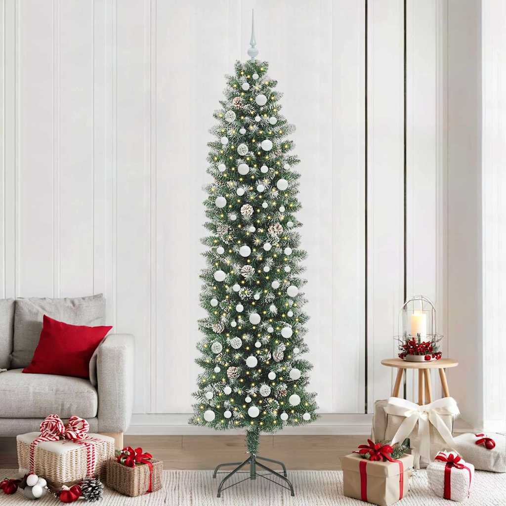 vidaXL Árbol Navideño Artificial Delgado Verde y blanco 240 cm