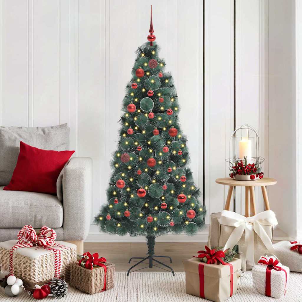 vidaXL Árbol de Navidad artificial iluminado con set de bolas Verde