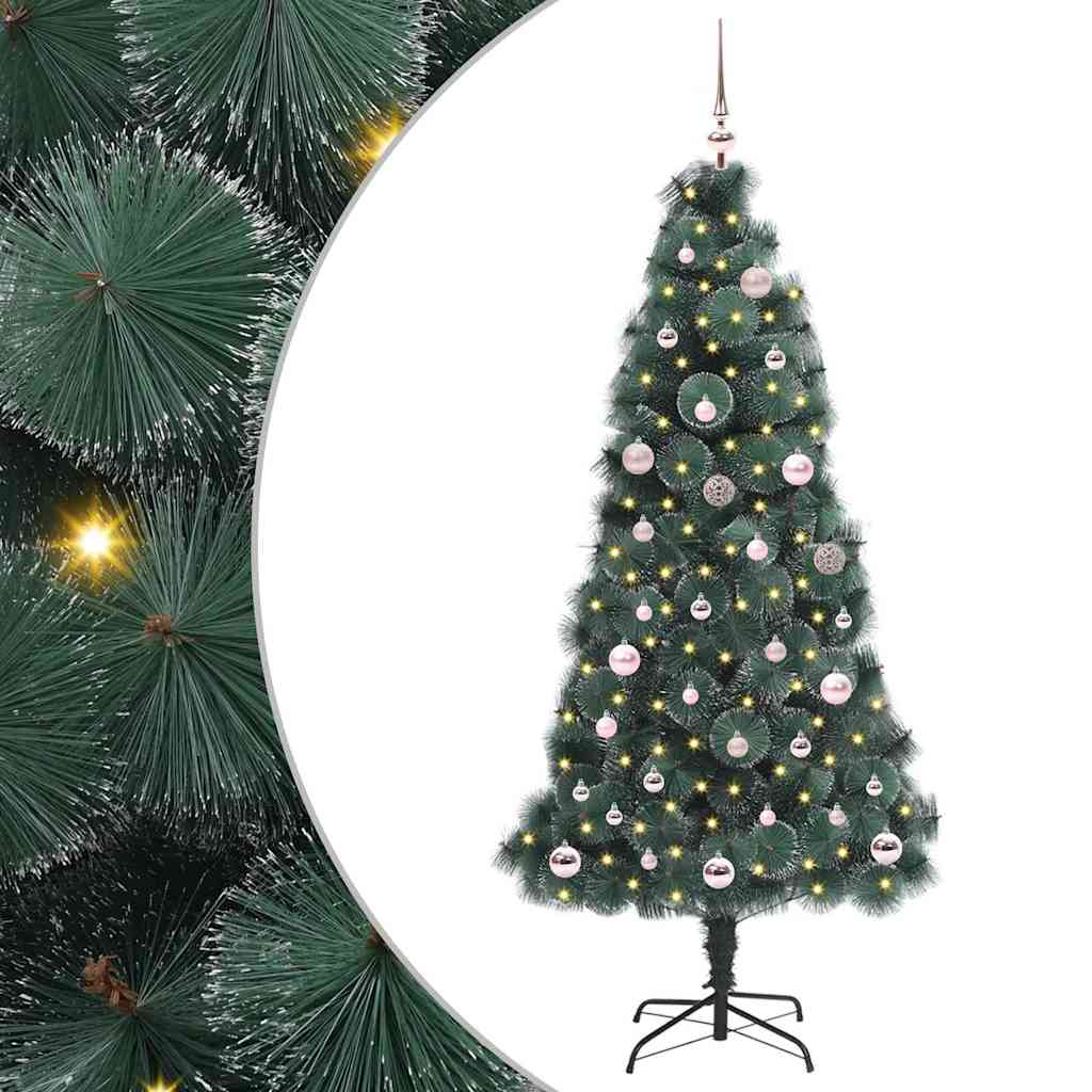 vidaXL Árbol de Navidad artificial iluminado con juego de bolas Verde
