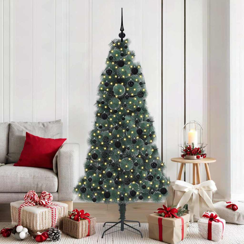 vidaXL Árbol de Navidad artificial preiluminado con set de bolas Verde
