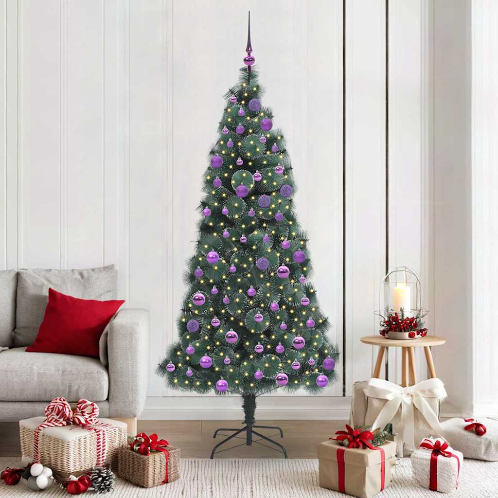 vidaXL Árbol de Navidad artificial preiluminado con set de bolas Verde
