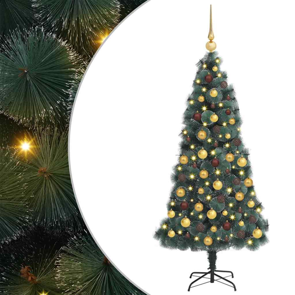 vidaXL Árbol de Navidad artificial preiluminado con set de bolas Verde