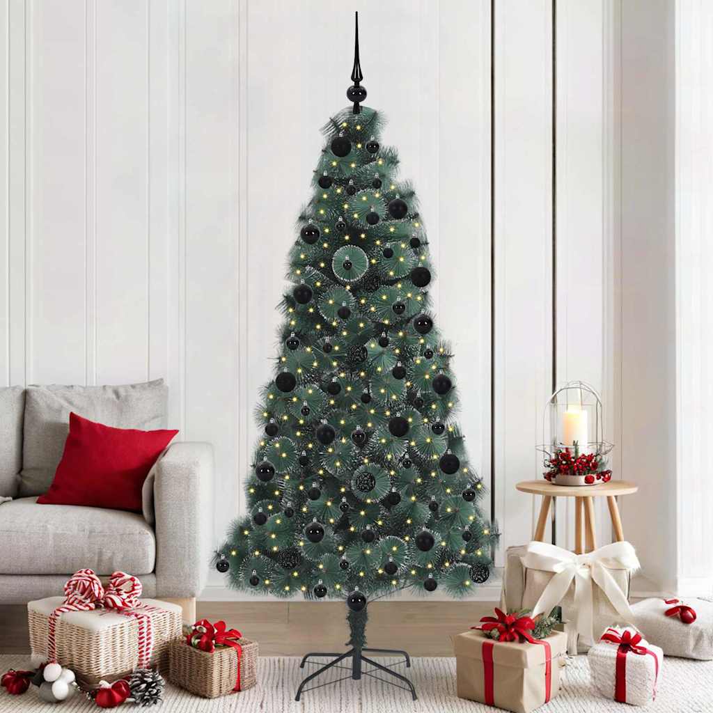 vidaXL Árbol de Navidad artificial preiluminado con set de bolas Verde