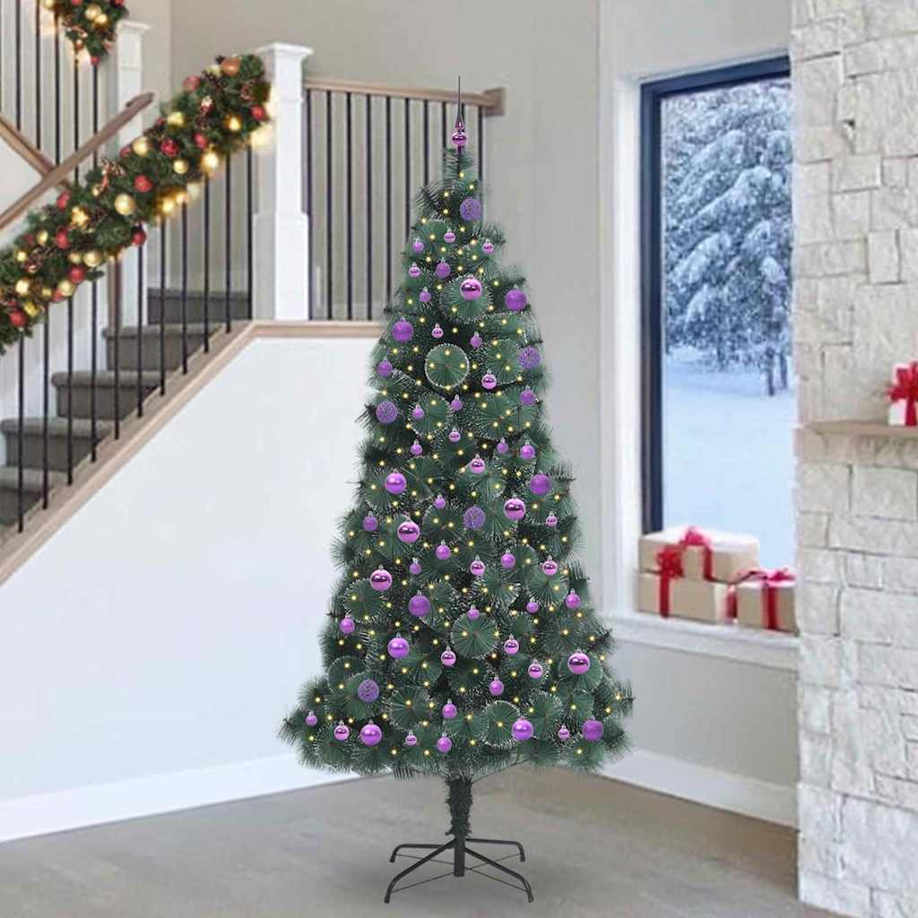 vidaXL árbol de Navidad artificial preiluminado con set de bolas Verde