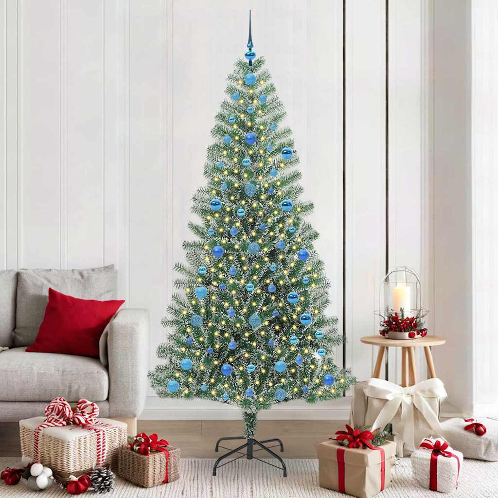 vidaXL Árbol de Navidad Artificial Nevado con Luz LED Verde y 210 cm