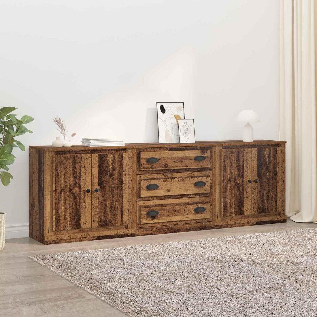 vidaXL Tableros Lateral 3 uds. Madera envejecida 210 x 35,5 x 67,5 cm