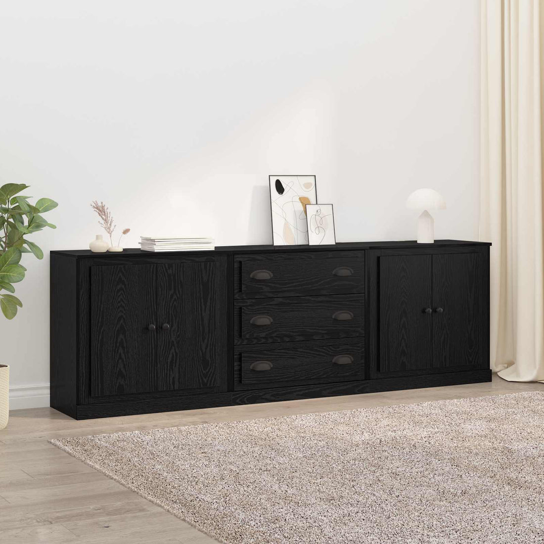 vidaXL Tableros Lateral 3 uds. Roble Negro 210 x 35,5 x 67,5 cm