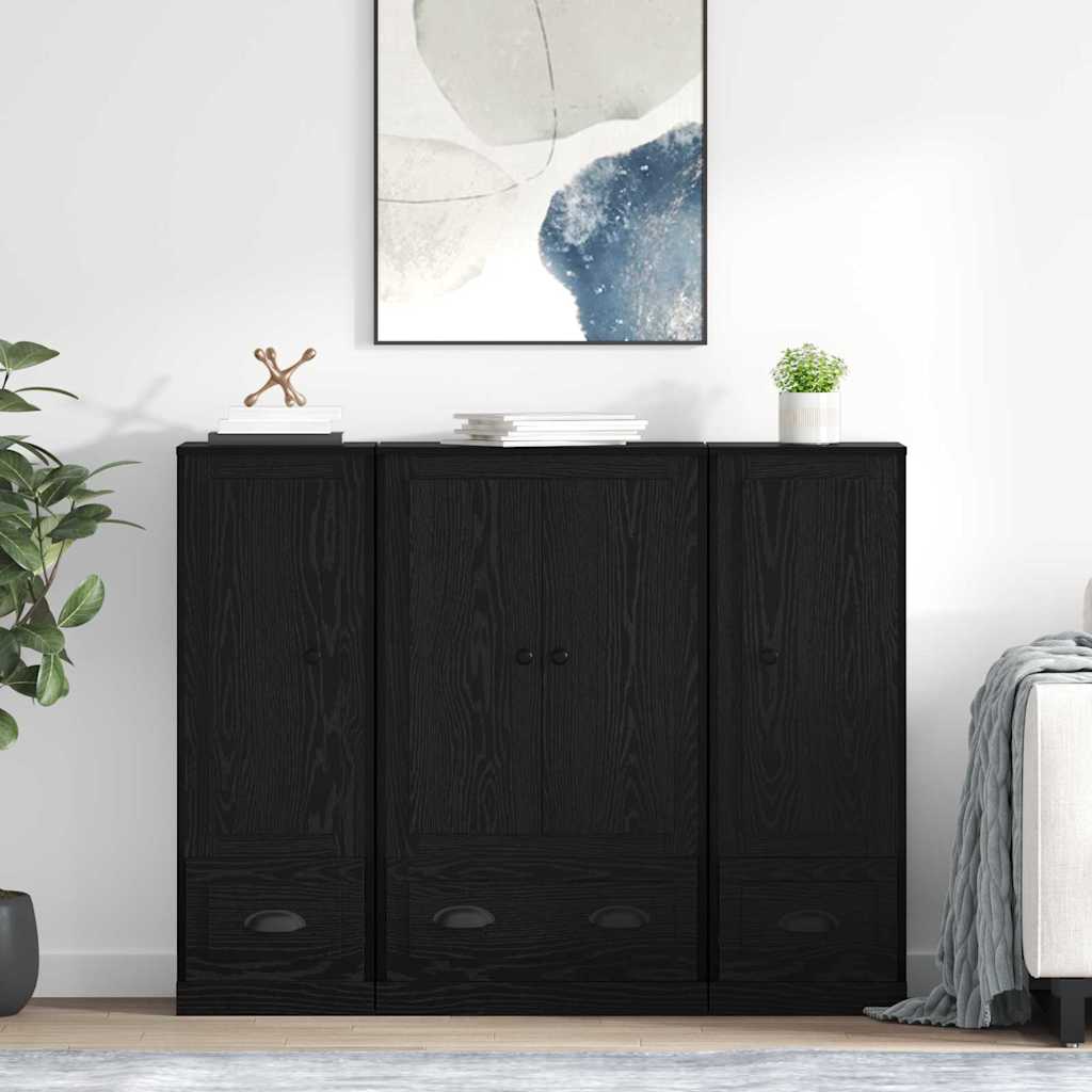 vidaXL Aparador alto 3 uds. Roble Negro 132 x 35,5 x 103,5 cm