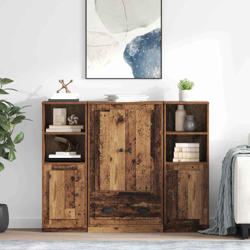 vidaXL Aparador alto 3 uds. Madera envejecida 132 x 35,5 x 103,5 cm