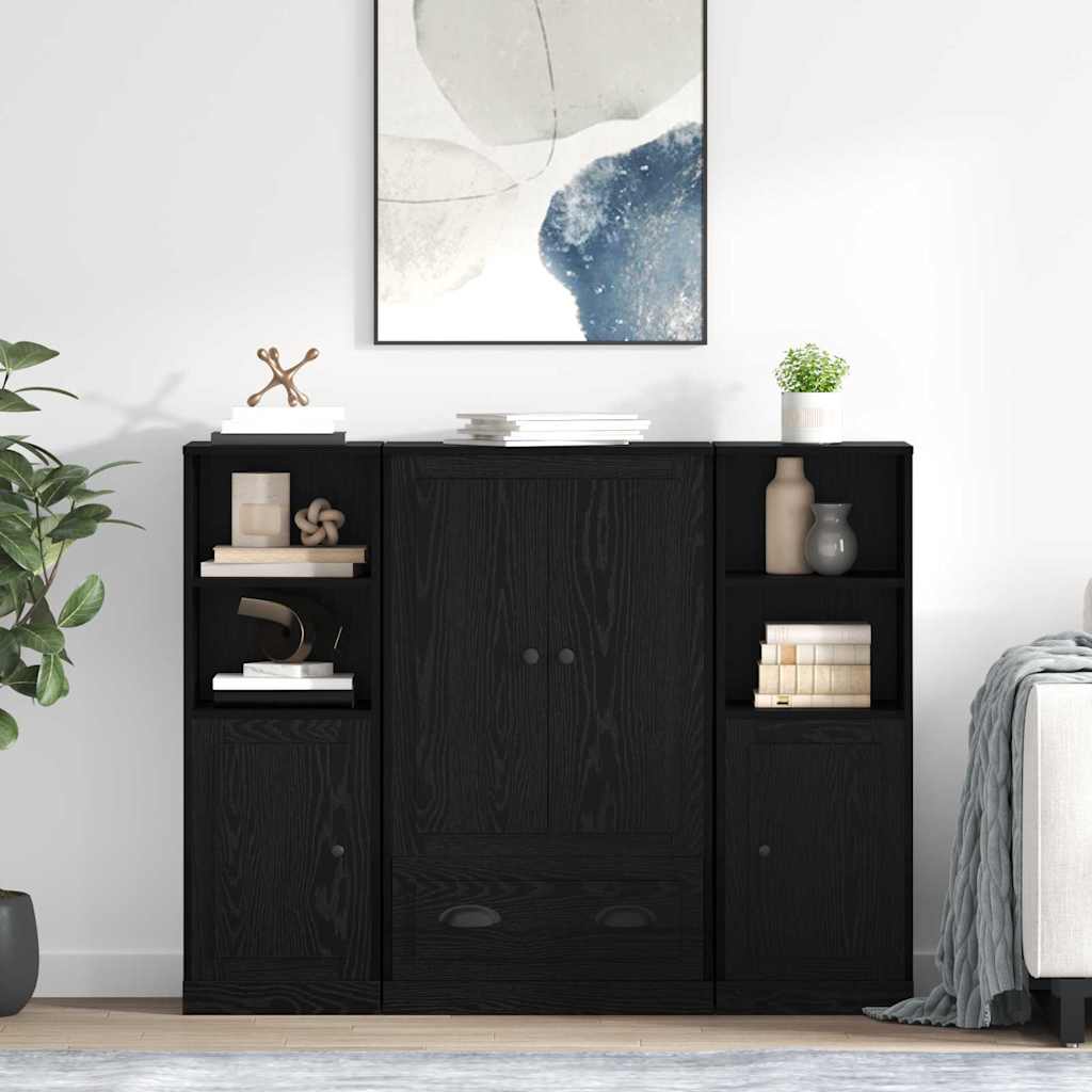vidaXL Aparador alto 3 uds. Roble Negro 132 x 35,5 x 103,5 cm