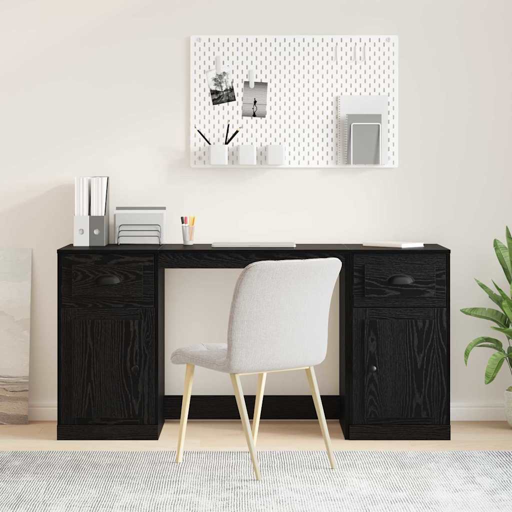 vidaXL Escritorio con armario Roble Negro Madera de ingeniería