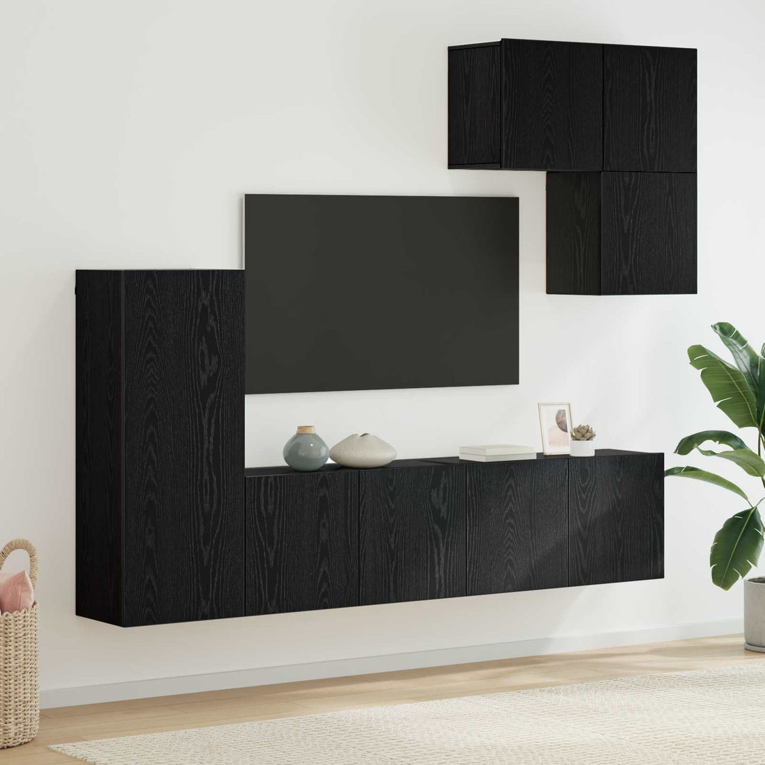 vidaXL Unidad de Pared para TV 5 uds. Roble Negro Madera de ingeniería
