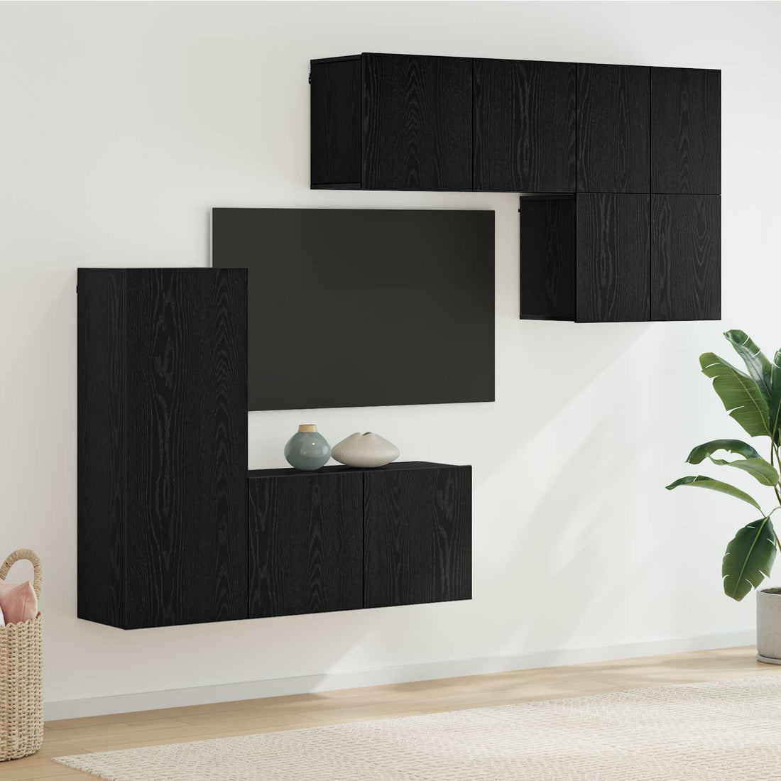 vidaXL Unidad de Pared para TV 5 uds. Roble Negro Madera de ingeniería