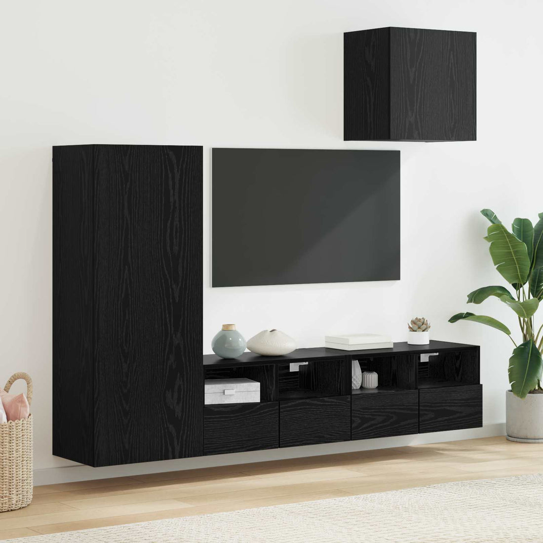 vidaXL Unidades de pared para TV 4 uds. Roble Negro