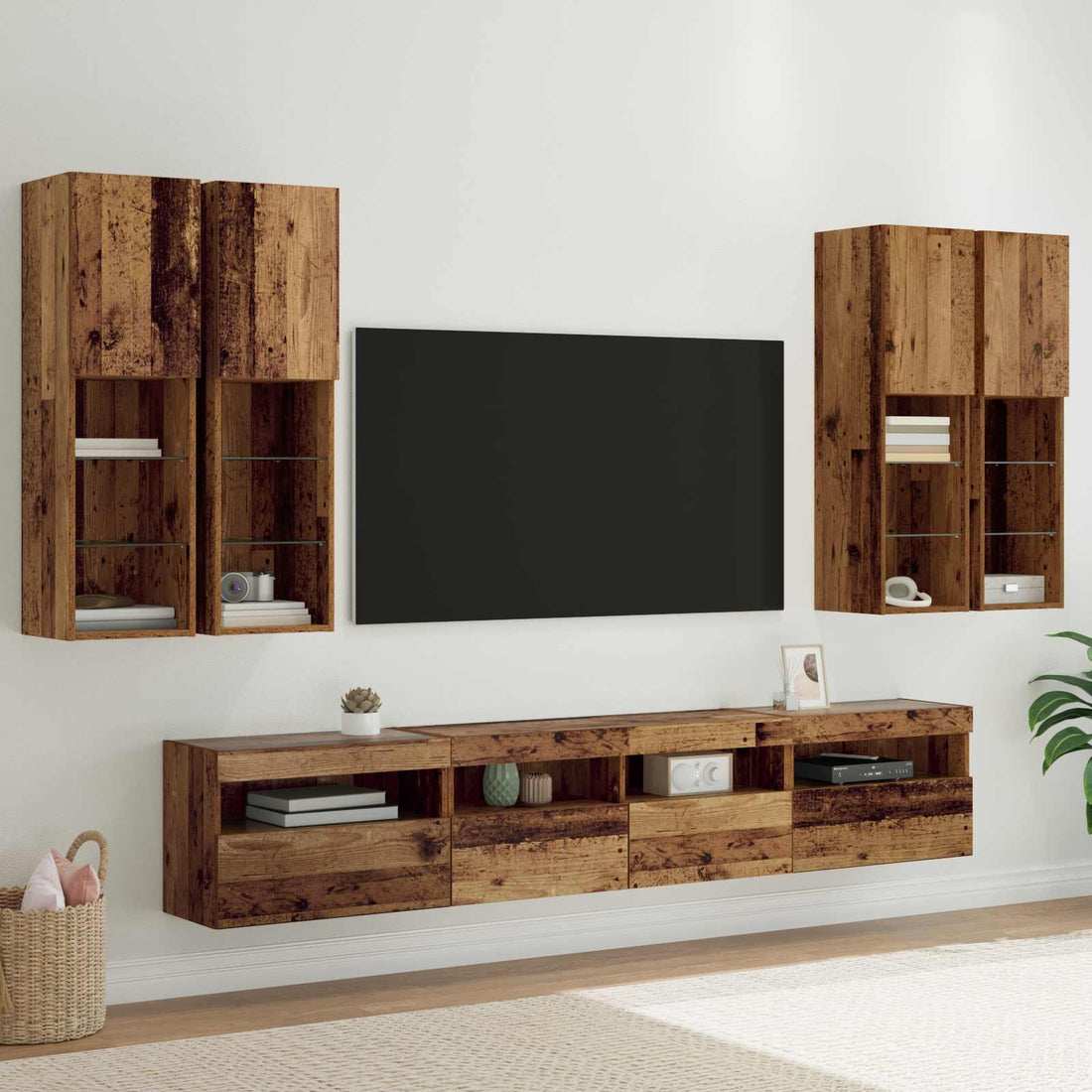 vidaXL Conjunto de mueble de TV en la pared con luces LED 7 uds.