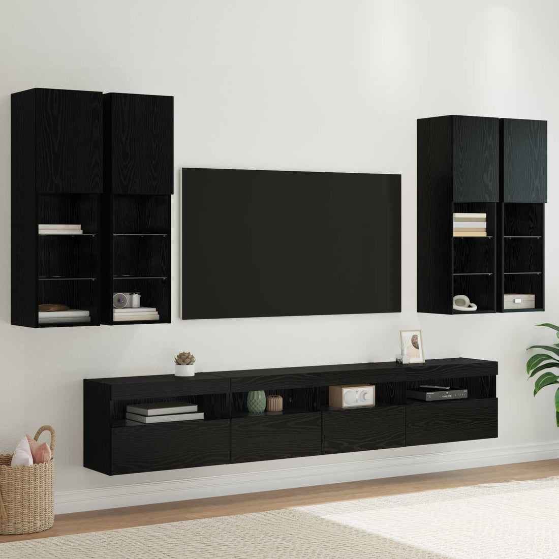 vidaXL Conjunto de mueble de TV en la pared con luces LED 7 uds.