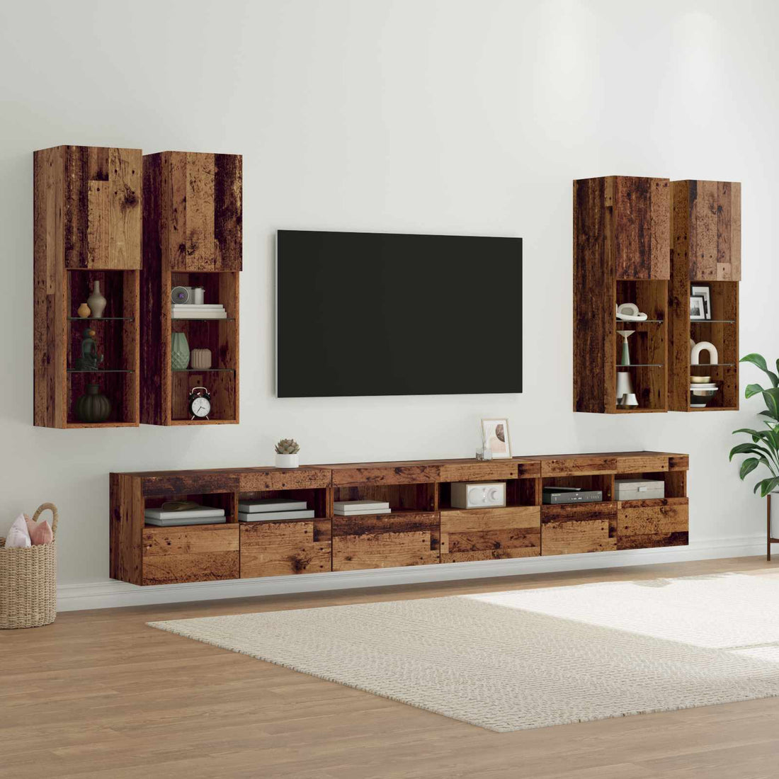 vidaXL Conjunto de mueble para TV de pared 7 uds. Madera envejecida