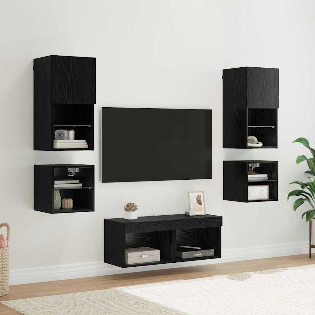 vidaXL Unidades de pared para TV 8 uds. Roble Negro