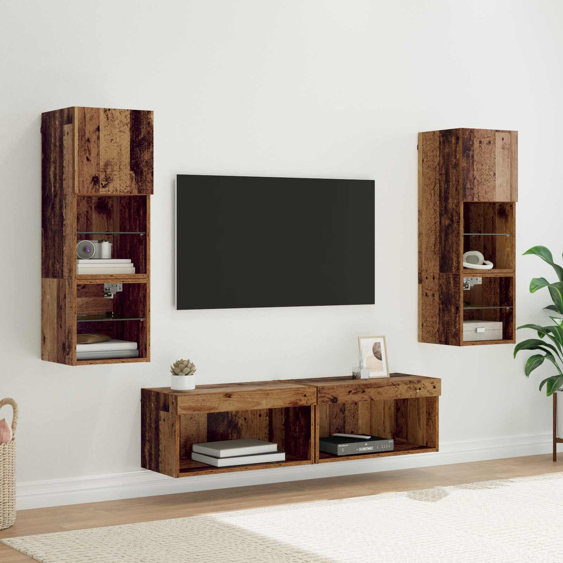 vidaXL Unidad de Pared para TV 6 uds. Madera envejecida