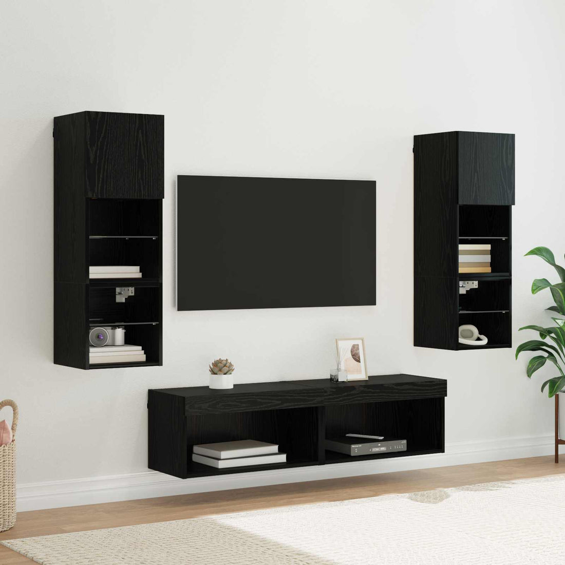 vidaXL Unidad de Pared para TV 6 uds. Roble Negro Madera de ingeniería