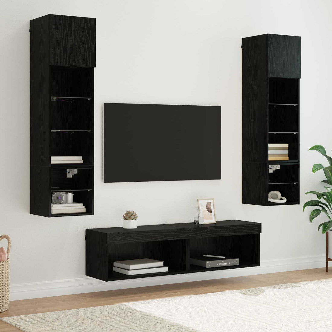 vidaXL Unidad de Pared para TV 6 uds. Roble Negro Madera de ingeniería