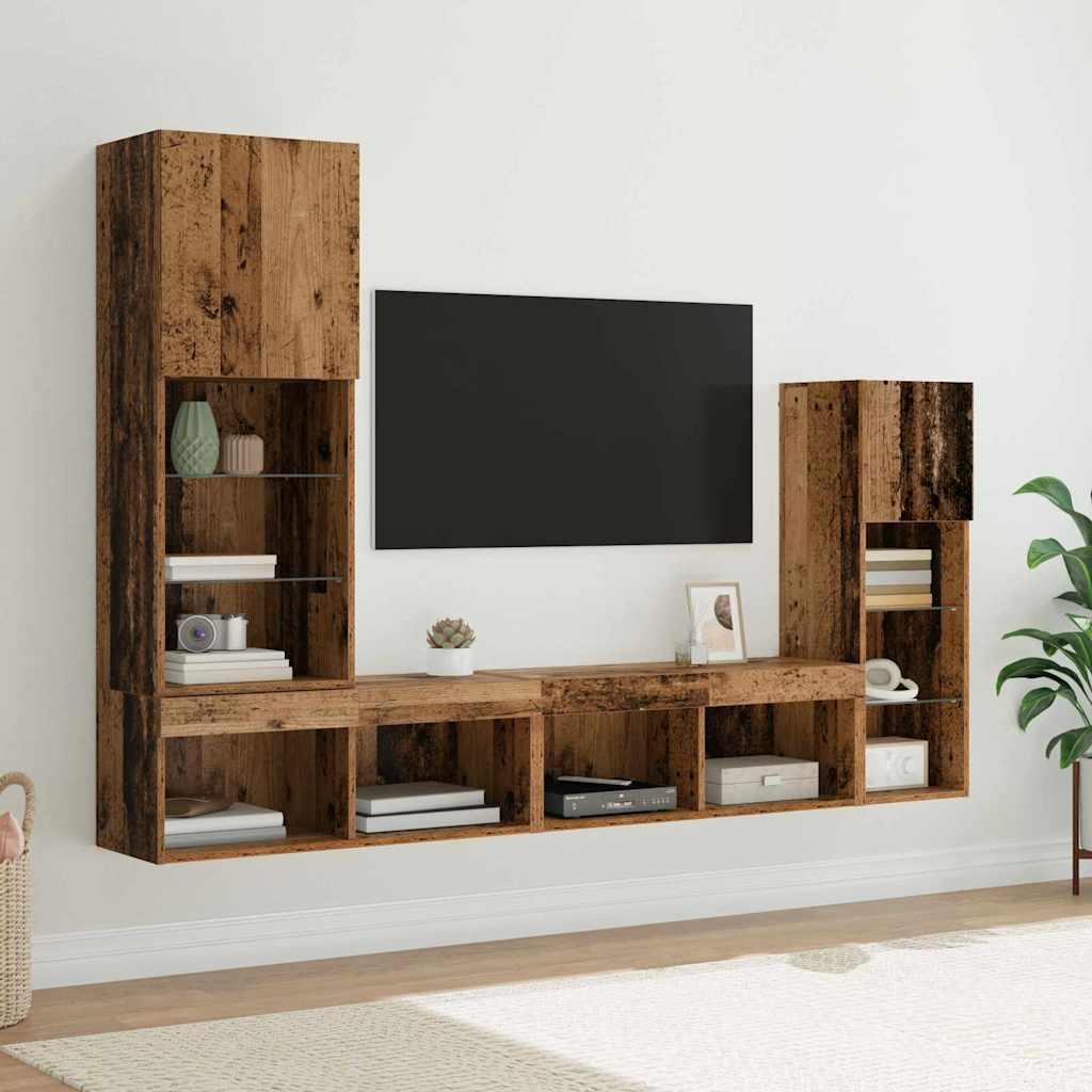 vidaXL Unidades de pared para TV 4 uds. Madera vieja