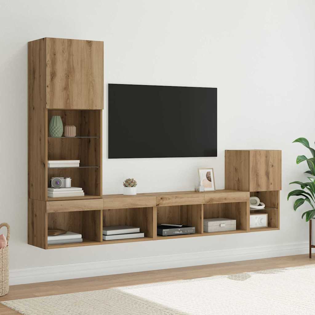 vidaXL Unidades de pared para TV 4 uds. Roble artisan