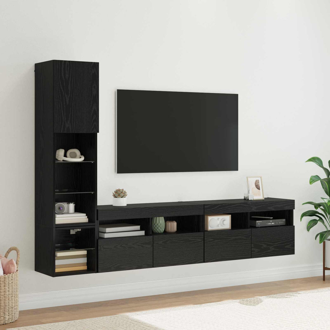 vidaXL Unidad de Pared para TV 4 uds. Roble Negro Madera de ingeniería