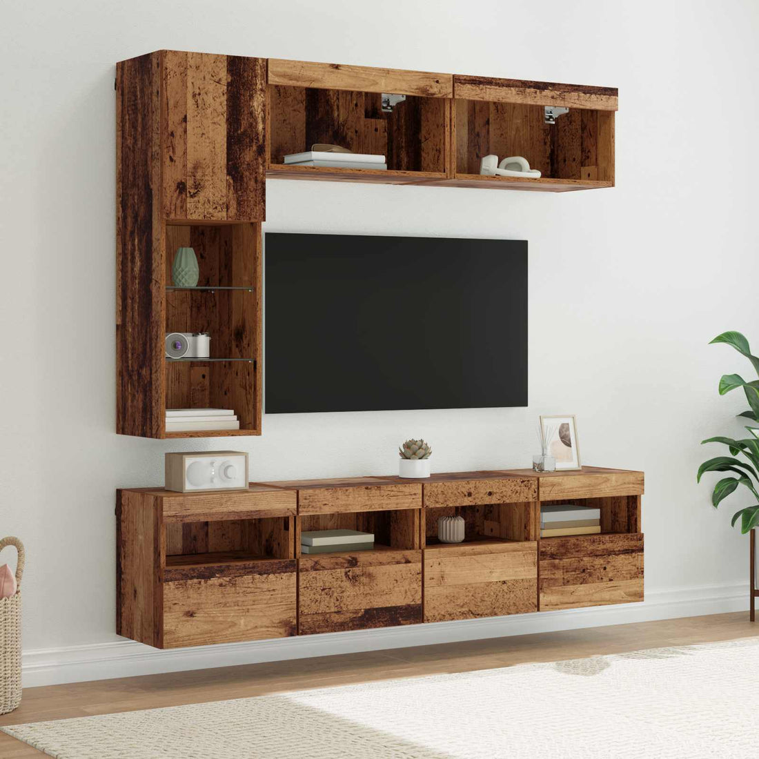 vidaXL Mueble de TV 7 uds. Madera vieja Madera de ingeniería